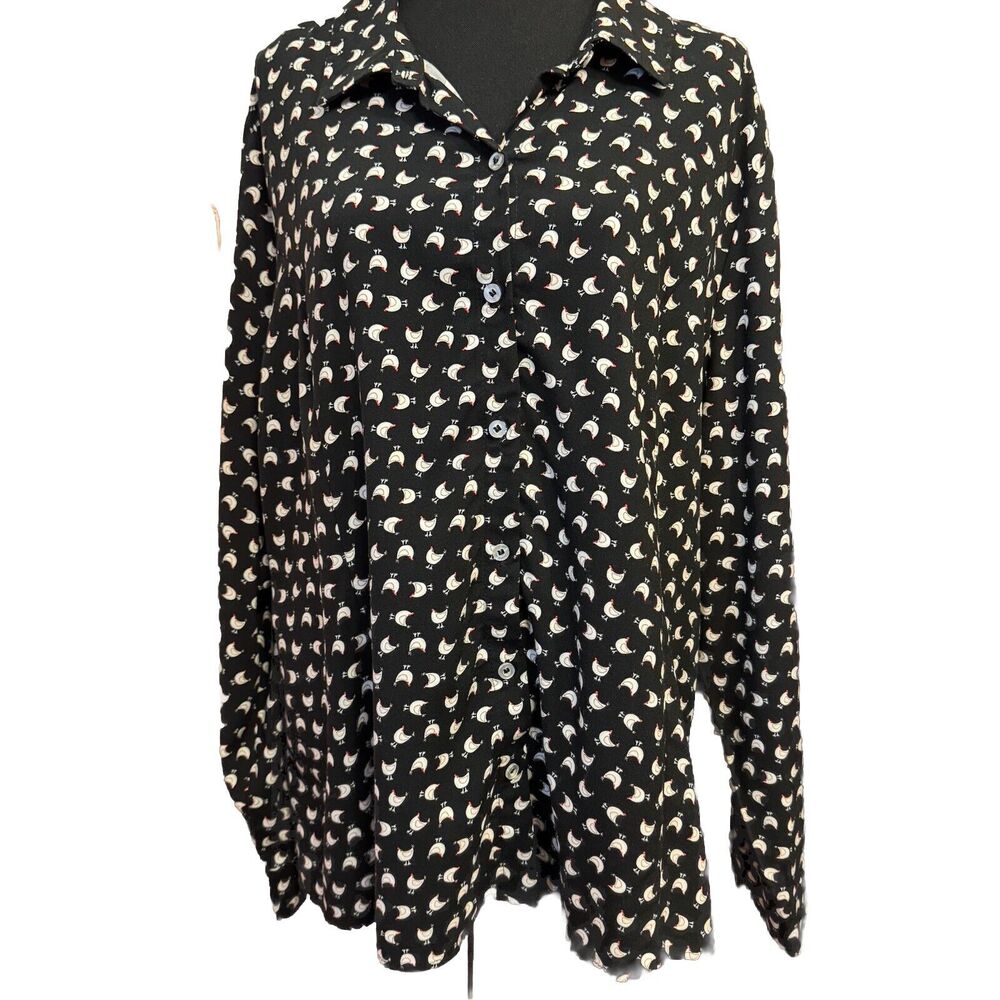 Cloth & Portrait Top XXL Womens Button Up Chicken Novelty Print Farmcore Office - Picture 2 of 8